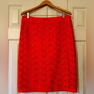 Ann Taylor Timeless, Red-Orange, Lace Eyelet Pencil Skirt w/ Back Zip & Snap
